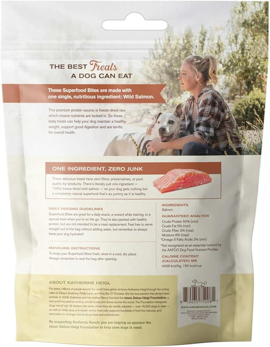 BADLANDS RANCH by Katherine Heigl β Superfood Bite Freeze-Dried Raw Wild Salmon Dog Treats β High Protein Single-Ingredient Snacks for Training, Rewards & Daily Wellness