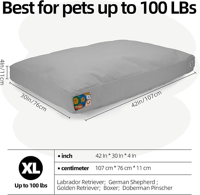 Sytopia 42" Outdoor Indestructible Canvas Dog Bed – Ultra-Durable, Waterproof, Washable, Removable Cover – Comfort for Extra Large Dogs – Perfect for Patio, Crate, or Adventure (Light Grey)