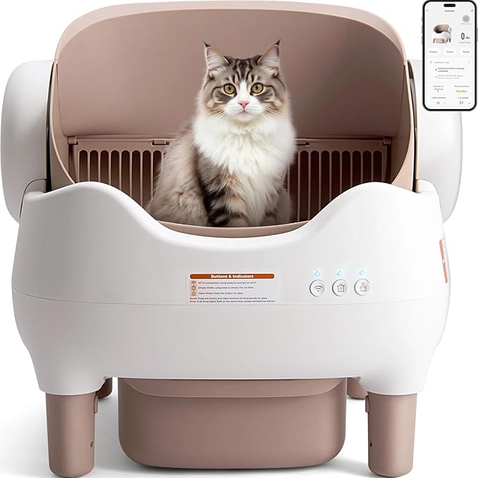 time-Limited seckill $147, Limited to 10 Units Self Cleaning Litter Box, Automatic Cat Litter Box with APP Control, Odor-Free Large Waste Bin, Open-Top for Multi Cats