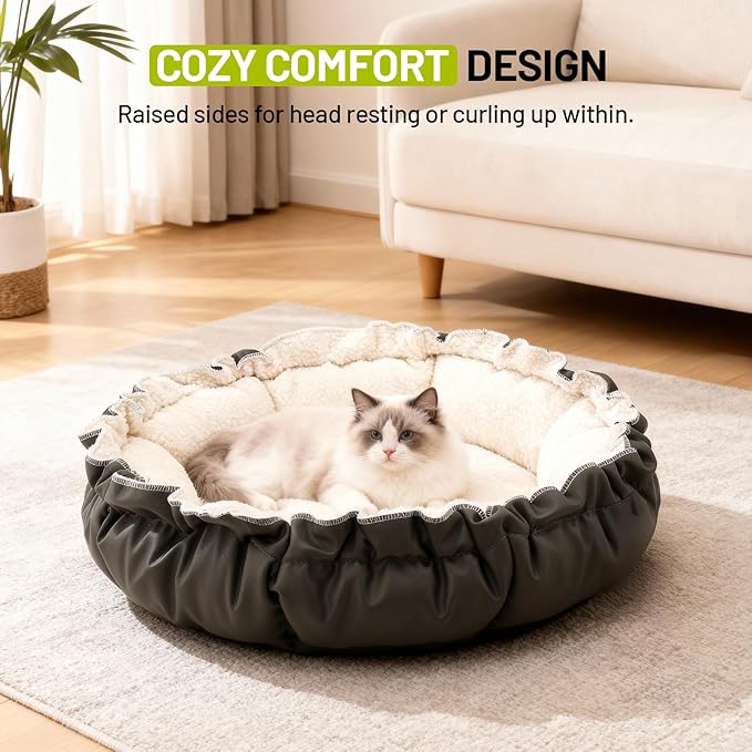Cat Bed for Indoor Cats, 24.8 Inch Adjustable Small Dog Beds for Puppy & Kitty, Round Kitten Bed with Drawstring, Extra Soft & Machine Washable