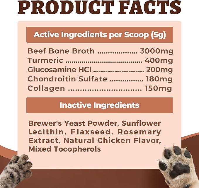 8.8oz Wellix Bone Broth Powder for Dogs & Cats - Dog Food Toppers with Glucosamine Chondroitin Tumeric Collagen for Dogs Joints Strength & Gut Health