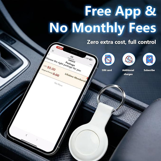 GPS Tracker for Vehicles and Cars, Real-Time Location Tracking Device, No SIM Card No Subscription, No Monthly Fee, Long Standby Waterproof Tracker for Pets, Dogs & Valuables (Android & iOS)-White