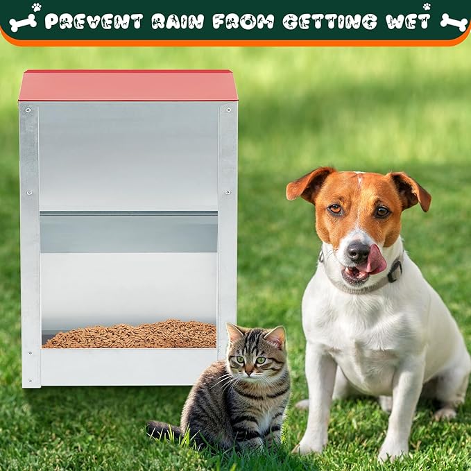 2 Pcs 12 Lbs Large Automatic Dog Feeders with Handle Acrylic Panel Galvanized Gravity Feeder Outdoor Hanging for Doggie Breed Dog Food Dispenser Container(Red, No Wheels)