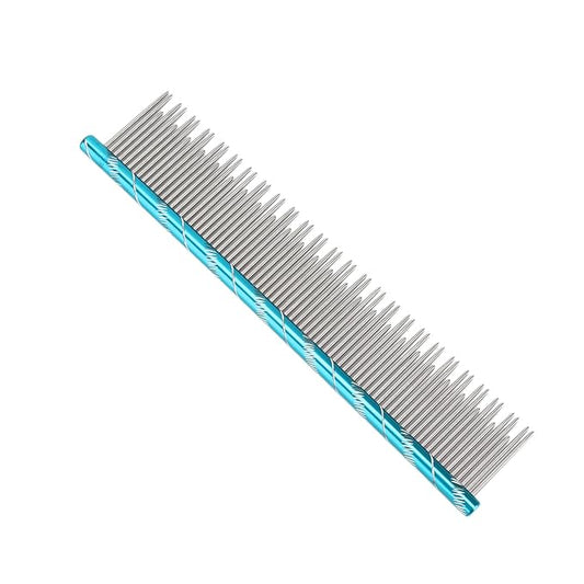 Pet Hair Removal Comb, Stainless Steel Cat Grooming Tool with Dual - Density Teeth, Open Knot Comb for Long and Short Haired Cats, Ergonomic Non - Slip Handle (Blue)