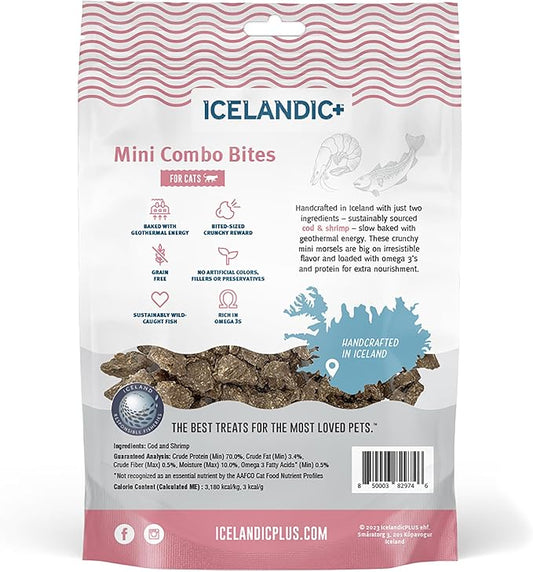 Icelandic+ Mini Combo Bites: Cod & Shrimp - 1.7oz Bag - Cat Treats, .25" Crunchy Bites, 2 Ingredient Natural Pet Snacks, No Fillers, Wild-Caught Fish (Pack of 2)