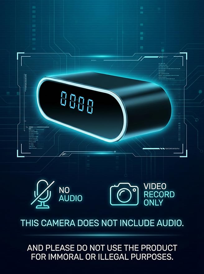 Camera Clock HD 1080P WiFi Video-only Cameras Wireless Night Vision Surveillance Security Nanny Cams for Home/Pet,Silent Video-Only Recording
