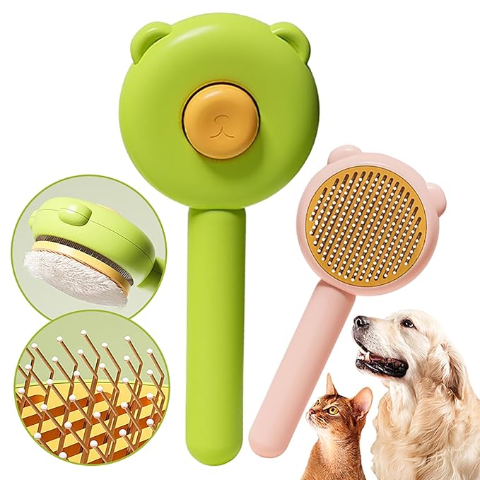 Cat Brush for Shedding and Grooming – Self Cleaning Cat Hair Brush for Short & Long Haired Cats, One-Click Removal Deshedding Tool(2PCS)