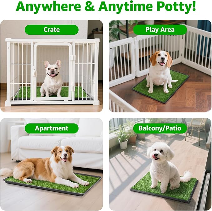 Dog Grass Pad with Tray Large 41''x26'', Portable Dog Litter Box with Artificial Grass Turf Mat & Washable Pee Pad for Puppy Training, Pet Loo Perfect for Indoor/Outdoor Patio Balcony Use