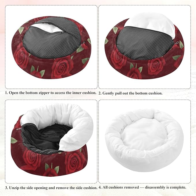Pet Dog Bed Anti-Slip fluffier Orthopedic Dog Bed for Medium Size Pets Supplies Red Rose Seamless