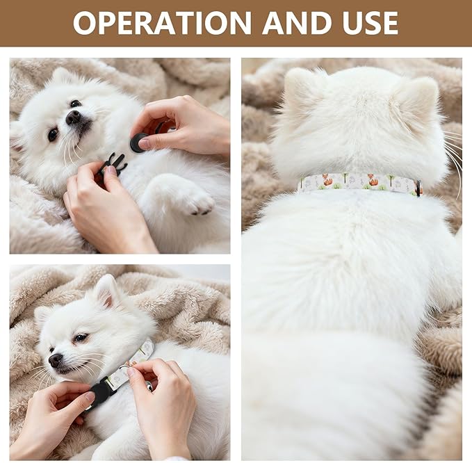 Dog Collar Animals Deer White Pattern Dog Collars Cute Puppy Collar Adjustable Cat Pet Collar for Dogs Cats Pets Supplies 2 Pack