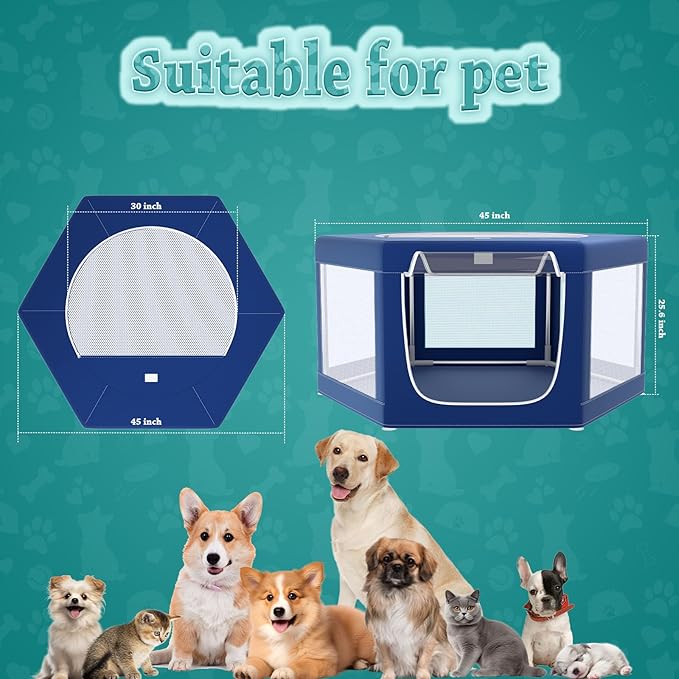 45x45 Inches Hexagonal Type Puppy Playpen, Dog Playpen for Puppies or Small Dogs, Dog Fence Pet Playpen for Indoor & Outdoor, Sturdy Safety Dog Pen with Thickened Fabric, Breathable Mesh