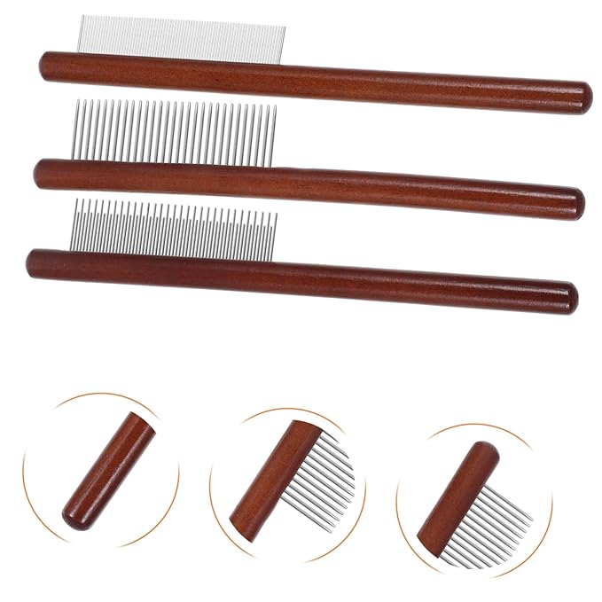 KESYOO Wooden Handle PET Grooming Comb for Dogs and Cats Tear Stain Removal Comb with Long Pins for Shedding and Dematting Cat and Dog Grooming Supplies