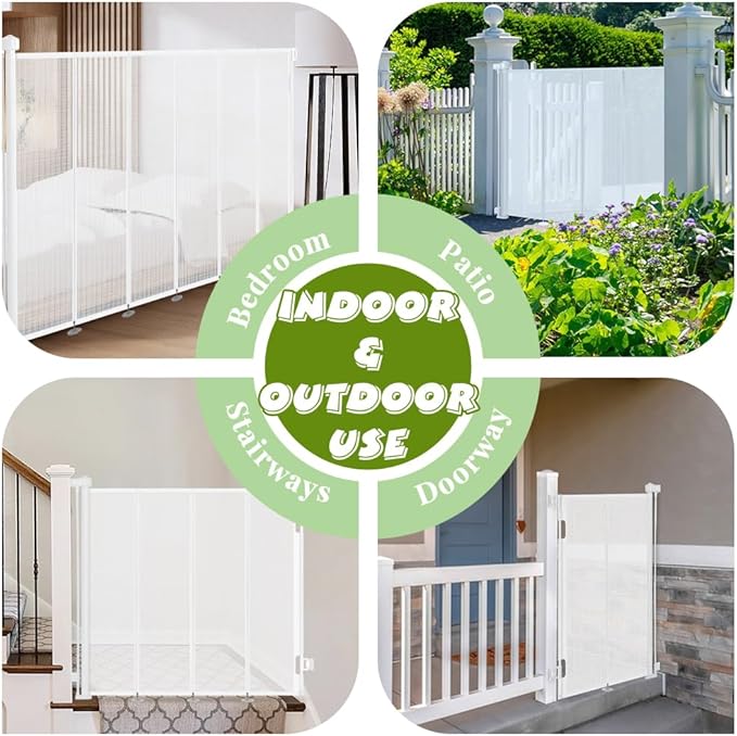 47" Extra Tall Retractable Baby Gates, Extends to 71" Wide, ExtraTall Retractable Safety Gate with Reinforced Strips, Retractable Tall Dog Gates for Doorways Mesh Baby Pet Gates Indoor, White