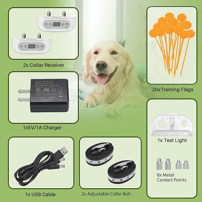 GPS Wireless Dog Fence System for 2 Dog, Electric Satellite Technology Pet Containment System by GPS Signal Boundary Pets with Waterproof & Rechargeable Collar Receiver (White)