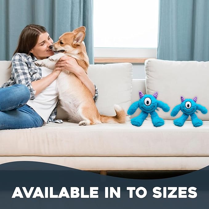 Flourish Pets 3 in 1 Multi-Layer Chew Toy for Active Dogs | Non-Toxic BPA Free Double Stitched Soft Fabric Exterior Dog Toys | Long-Lasting Dog Plush Toys ā Large, Blue Monster 11"