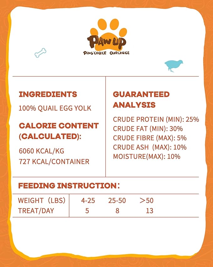 PAWUP Freeze Dried Quail Egg Yolk Pet Treats, Freeze-Dried Pet Food for Dogs, Cats, Pure Fresh Ingredient, 4.2 oz, Rawhide Free, Gluten&Grain Free