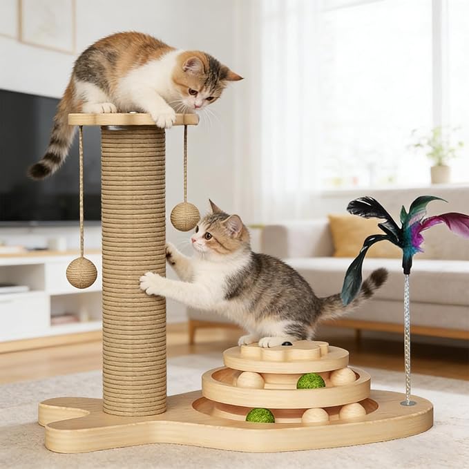 Cat Scratching Post,Cat Scratcher Kitten Toys for Indoor,16.92" Tall Scratching Post for Cats with Dangling Ball,Cats Scratch Post Interactive Toy for Kittens Adults Cats
