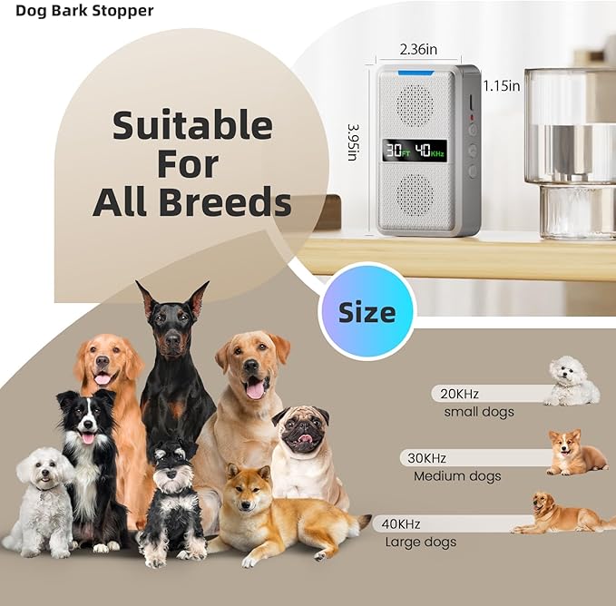 Ultrasonic Dog Bark Deterrent Devices, Type-C Rechargeable Anti Barking Device for Dogs, Adjustable Frequency & 30 FT Range Dog Barking Silencer,Behavior Corrector for Indoor & Outdoor Use