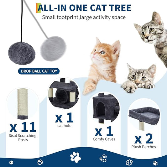 GarveeLife Cat Tree for Large Cat 74", Cat Tower Tree for Indoor Cats with 11 Scratching Posts, Hammock, Large Top Perch,Toy Balls, Condo, Sturdy Heavy Duty House for Adult Big Cats