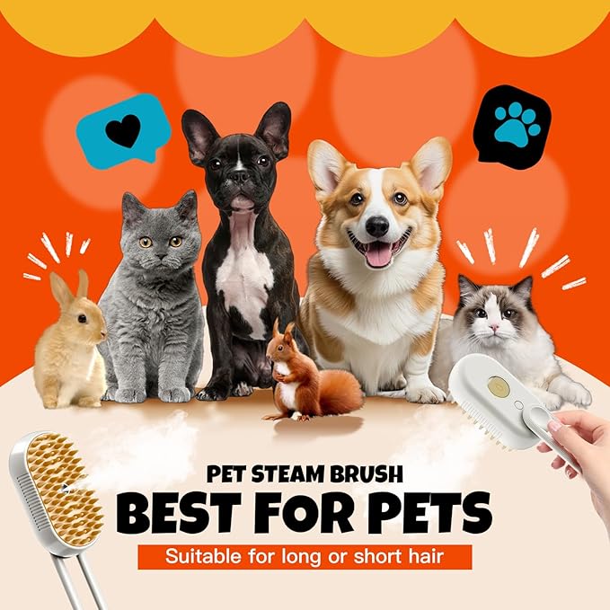 Cat Steam Brush Cats Brushs, Cat Steams Brushfor Shedding, 4-In-1 Self-Cleaning PetSteam BrushWith 360° Rotating Arm for Long and Short Hair Cats and Dogs Grooming Supplies