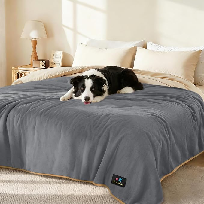 Luciphia Waterproof Pet Blanket, Liquid Pee Proof Dog Blanket for Sofa Bed Couch, Reversible Sherpa Fleece Furniture Protector Cover for Small Medium Large Dogs Cats, Grey+Beige Small(40" x 28")