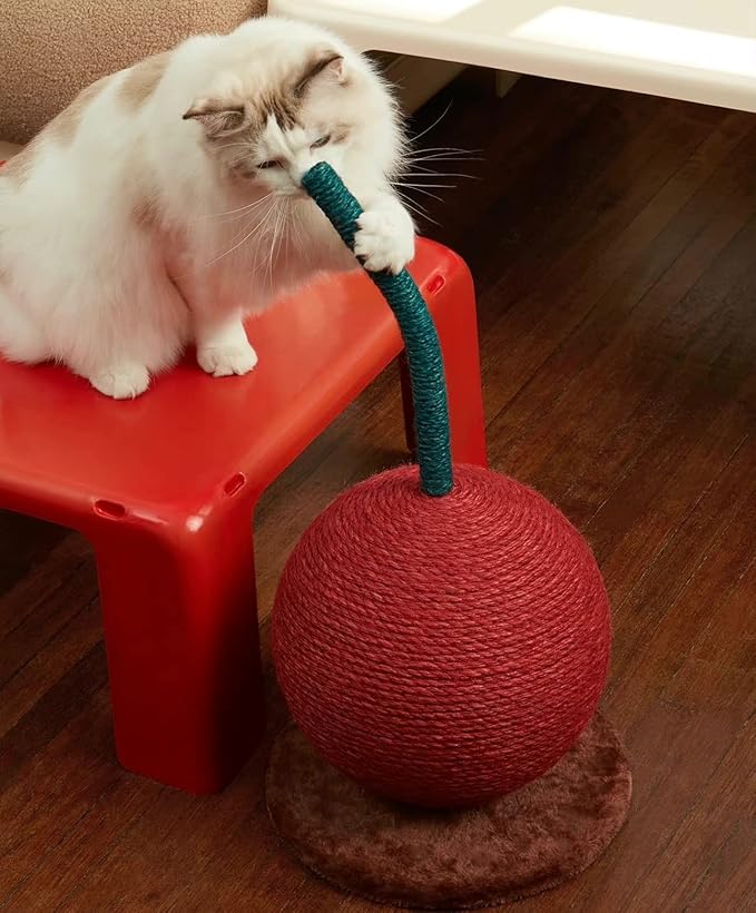 VETRESKA Cherry Cat Scratching Post, 22.64" Tall Cat Scratcher with Jute Rope Ball, Vertical Cat Scratch Post Claw Scratchers for Indoor Cats, Kitten Supplies