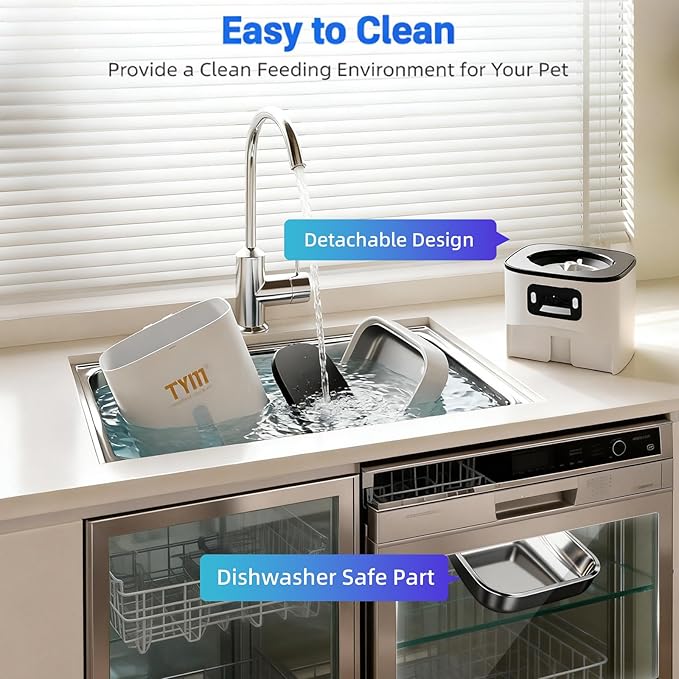 TYM Automatic Cat Feeder with 2 Camera for 2 Cats,7L Dog Automatic Feeder with Night Vision 2K 4MP 5G WiFi Dual Cat Feeder with Smart App Two Way Audio Privacy Masking Stainless Steel