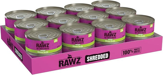 Rawz Natural Premium Shredded Canned Cat Wet Food - Made with Real Meat Ingredients No BPA or Gums - 5.5oz Cans 24 Count (Chicken)