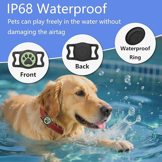 2-Pack Airtag Holder for Dog Collar, Waterproof Silicone Protective Case Cover, Anti-Lost Tracker Universal Fit for All Width Pet Collars(Black with Night Glow&Black with Night Glow)