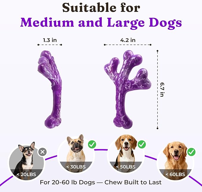 2 Pack Dog Chew Toys for Aggressive Chewers: Indestructible Tough Dog Toys for Large Dogs, Durable Nylon Chew Toys to Keep Dogs Busy, Beef Flavor, Dog Toys for Medium/Large Breed (20-90Lbs)