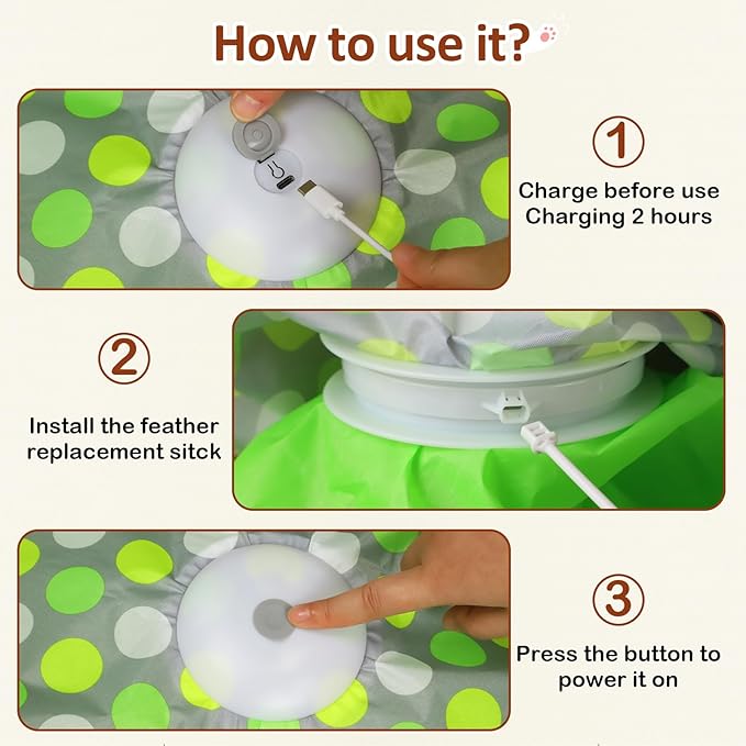 Interactive Cat Toy, Automatic Cat Toys for Indoor Cats, Hide and Seek Cat Toy with Motion Activated, Moving Feather, Chirping, USB Rechargeable