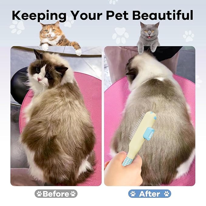 Cat Combs | Self-Cleaning Supplies with Metal Teeth | Cat Hair Comb | for Dog Puppy Animals Indoor Home Shedding