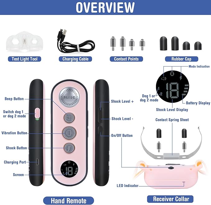 Dog Shock Collar, Waterproof Dog Training Collar with Remote 1000FT, Rechargeable Electric Shock Collar for Large Medium Small Dogs (8-120 Lbs), 3 Training Modes, Beep, Vibration, Safe Shock