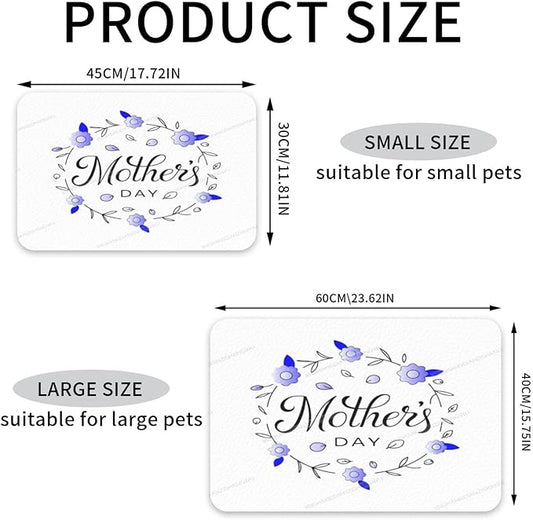 Dog Food Mat Happy Mother's Day Floral Gift for Mom Jb Absorbent Water Bowl Mats Cat Pet Feeding Placemats 24x16In