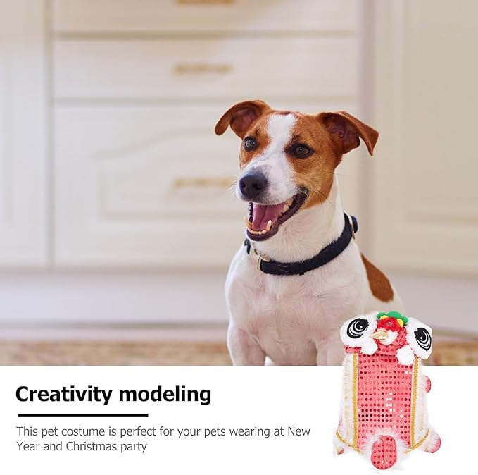 VOSAREA Lion Dance Dog Costume, Red Festive Pet Garment, Puppy New Year Apparel for Party and Festival, Size S, Soft Fabric Pet Supply