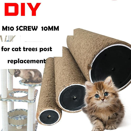 2Pcs M10 Cat Tree Replacement Post - Cat Scratching Post Replacement Pole DIY M10 Bolt Sturdy Cardboard Tubes Natural Jute Rope Screws Included (2.4 * 15.7")