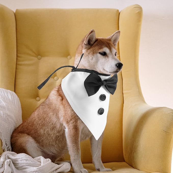 Formal Dog Bandana with Bowtie Collar Large Size Pet Scarf for Wedding Day and Party Supplies Stylish Dog Necktie