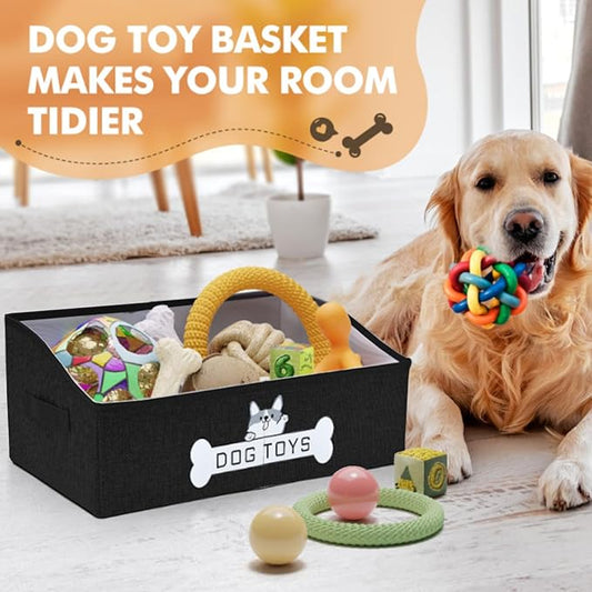 Dog Toy Basket, Specially Designed for Dog Toy Storage, Collapsible Dog Toy Box with Handle,Perfect for Storing Pet Toys and Accessories - Black