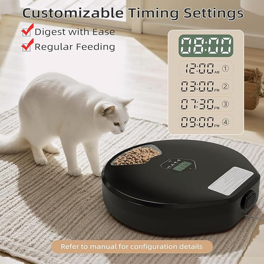 Automatic Pet Feeder for Wet & Dry Food, 5-Meal Timer Dispenser with 2 Ice Packs, Programmable Smart Feeder for Cats/Dogs ā Keep Food Fresh Longer (Pet Feeder with 2 Ice Cube Tray)