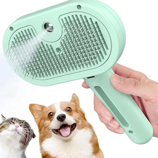 Cat Brush - Self-Cleaning Ergonomic Pet Grooming Tool, Home Shower Dog Brush | Large Tank Misting Deshedding Comb with Steam, Hair Removal Steamer for Gentle Massager, Travel Pet Care Accessory