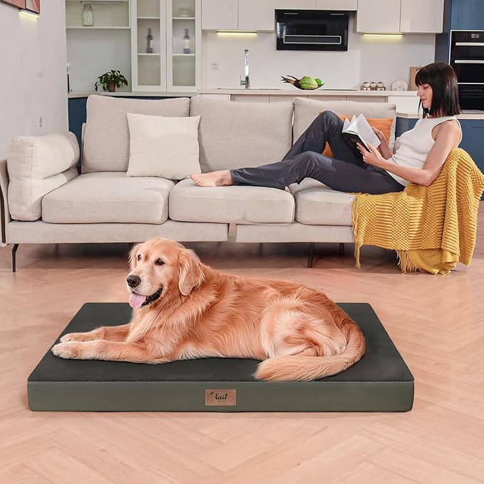 Plush Dog Bed for Medium Dogs, Waterproof Dog Crate Mat Orthopedic Egg Crate Foam Pet Bed with Washable Removable Oxford Cover, Coffee