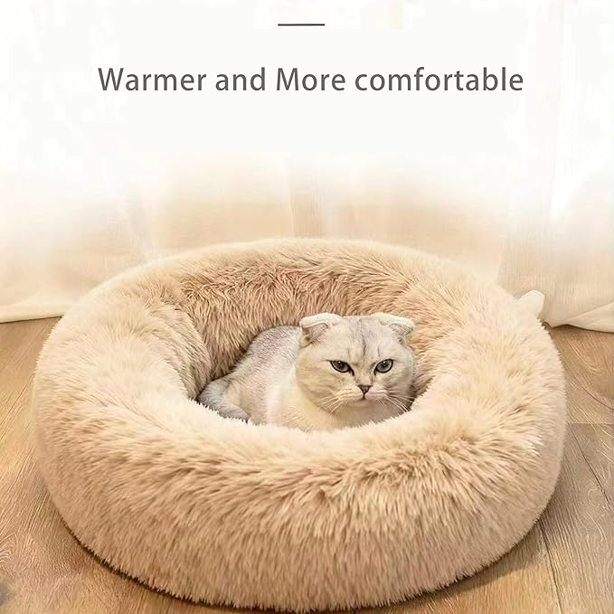Hezotco Dog Bed for Indoor Cats & Dogs, Washable Soft Fluff Round Dog & Cat Bed for Small Dogs. 31.5 inches Pet Bed for Puppy,Fits up to 55 lbs Pets,Light Brown