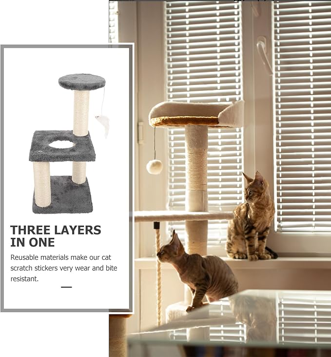Alipis 3-Layer Vertical Cat Scratching Post with Sisal Rope Integrated Comfortable Kitten Scratcher Tower for Indoor Cats and Grooming Furniture