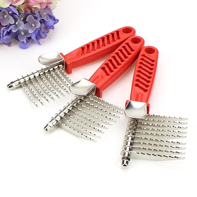 Dog Dematting Comb Rake Detangler Brush for Dogs Stainless Steel Grooming Comb Cats Pets Matted Fur Removal on Undercoat Tool Pet Supplies Red
