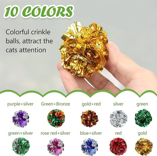 Silkfly 50 Pcs Polyester Film Crinkle Balls Cat Toys 2.36" Interactive Crinkle Ball, Colorful Balls Chew Toy for Cat Chase Ball Toys Attract Cats for Indoor Cats and Kittens to Keep Fit and Active