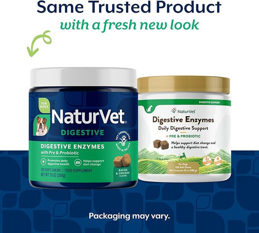NaturVet β Digestive Enzymes - Plus Probiotics & Prebiotics β Helps Support Diet Change & A Healthy Digestive Tract β for Dogs & Cats (Soft Chews, 120 Count)
