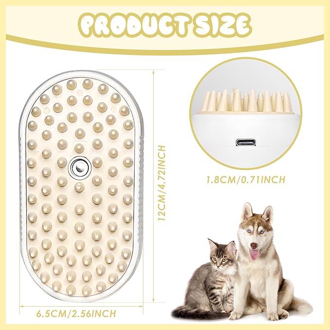 Steam Grooming Brush for Cats and Dogs - Easy to Clean Pet Spa Tool with Water Brush and Hair Removal Technology (O White)