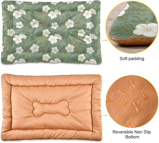 Dog Bed for Crate Washable Pet Sleep Pad, Floral Print Kennel Mat with Non-Slip Bottom, Soft Fluffy Supplies Pet for Dogs and Cats (36x24 inch)