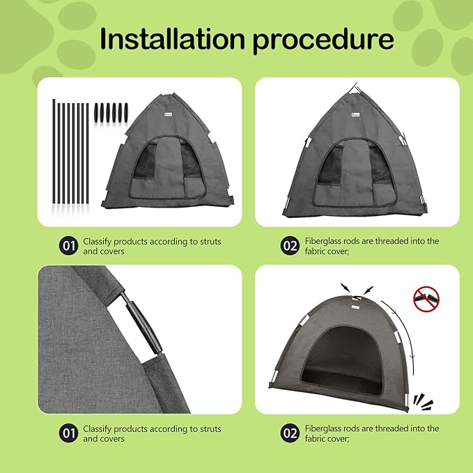 Cat and Dog Outdoor Waterproof Tent House - Indoor/Outdoor Cave Nest Bed for Small Dogs, Cats, Bunnies - Washable (Gray, Large)