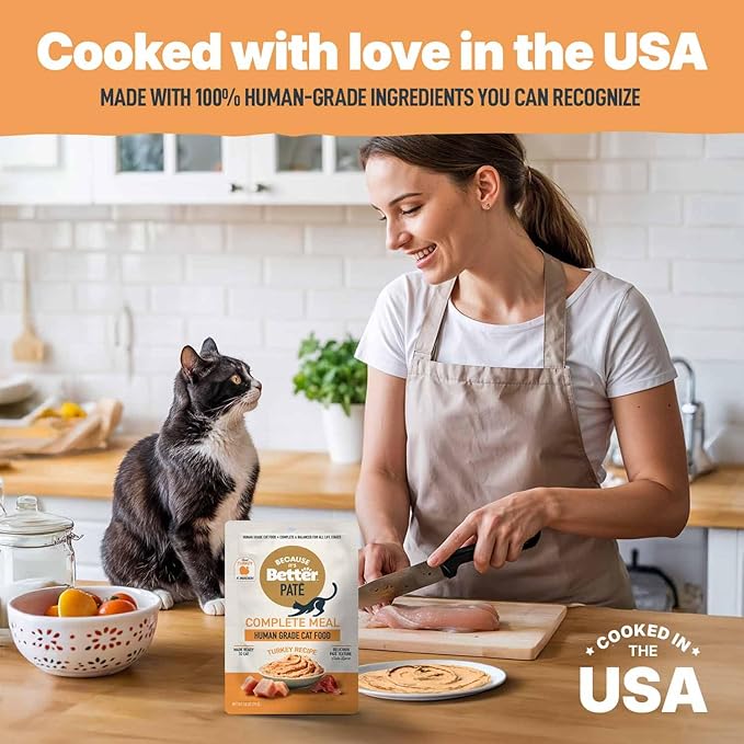 Because It's Better Pate Complete Meal, Turkey Recipe, 2.6 oz Pouches, Wet Cat Food, 12 Count